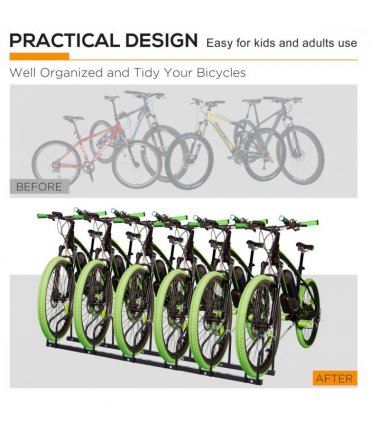 6 Bike Parking Rack Locking Storage Stand Holder Floor Wall Mount Black HOMCOM