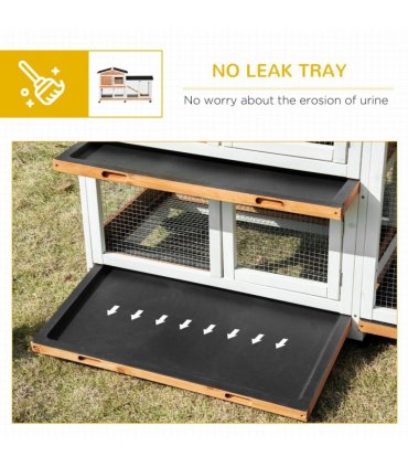 Rabbit Hutch Fir Wood Yellow 99.5H x 157.4L x 53Wcm Two Floors Ramp Mesh Wire