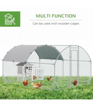 Walk-In Chicken Run Galvanised Chicken Coop w/ Cover 2.8 x 3.8 x 2m Pawhut