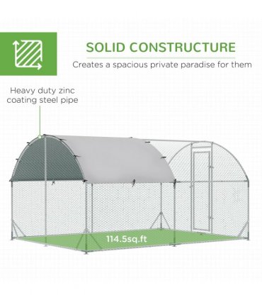 Walk-In Chicken Run Galvanised Chicken Coop w/ Cover 2.8 x 3.8 x 2m Pawhut