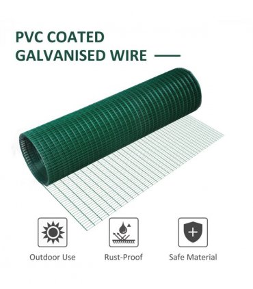 PVC Coated Welded Wire Mesh Chicken Poultry Aviary Fence Run Hutch Pet PawHut