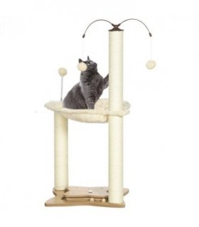 Cat Tree for Indoor Cats w/ Scratching Posts Hammock, Toy Ball - Beige Pawhut