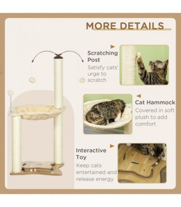 Cat Tree for Indoor Cats w/ Scratching Posts Hammock, Toy Ball - Beige Pawhut