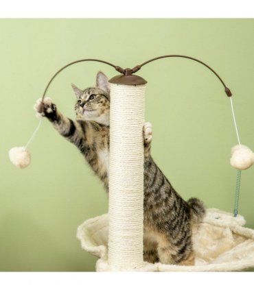 Cat Tree for Indoor Cats w/ Scratching Posts Hammock, Toy Ball - Beige Pawhut