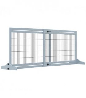 Pet Gate Adjustable Wooden Pet Gate - Freestanding Dog Barrier for Doorway, Grey