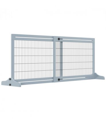 Pet Gate Adjustable Wooden Pet Gate - Freestanding Dog Barrier for Doorway, Grey