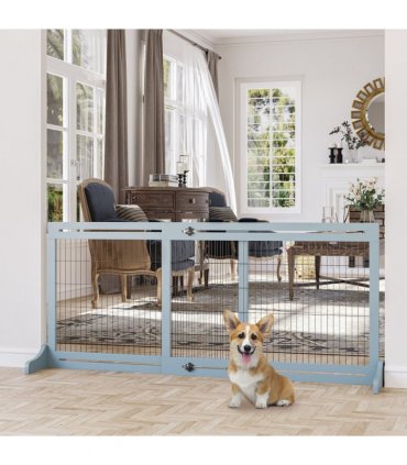 Pet Gate Adjustable Wooden Pet Gate - Freestanding Dog Barrier for Doorway, Grey