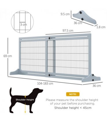 Pet Gate Adjustable Wooden Pet Gate - Freestanding Dog Barrier for Doorway, Grey