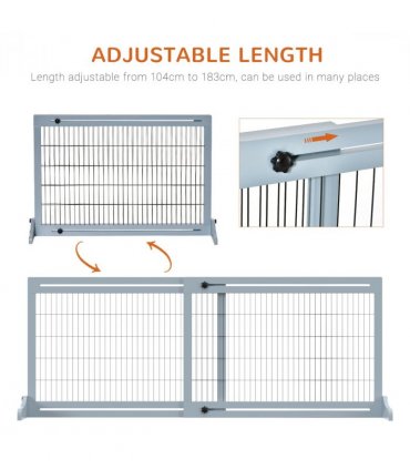 Pet Gate Adjustable Wooden Pet Gate - Freestanding Dog Barrier for Doorway, Grey