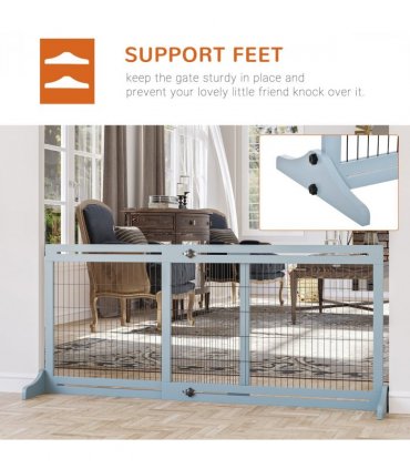 Pet Gate Adjustable Wooden Pet Gate - Freestanding Dog Barrier for Doorway, Grey