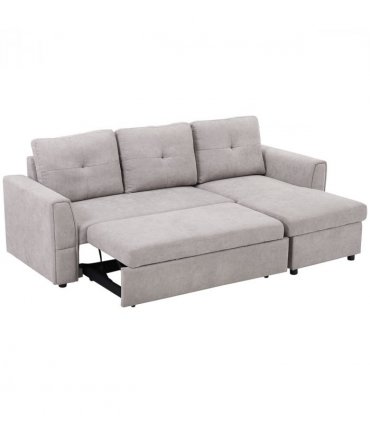 HOMCOM Linen-Look L-Shaped Sofa Bed w/ Storage Bed Sleeper Flat Studio Grey