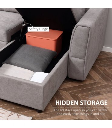 HOMCOM Linen-Look L-Shaped Sofa Bed w/ Storage Bed Sleeper Flat Studio Grey