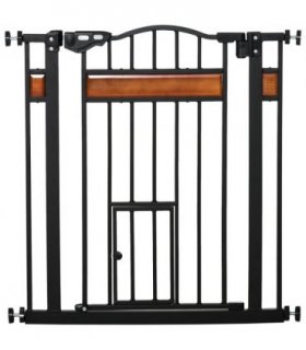 Dog Gate Pet Safety Gate Cat Door Auto Close Pine Decor 74-80 cm Wide Pawhut