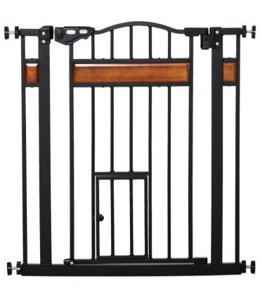 Dog Gate Pet Safety Gate Cat Door Auto Close Pine Decor 74-80 cm Wide Pawhut