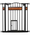 Dog Gate Pet Safety Gate Cat Door Auto Close Pine Decor 74-80 cm Wide Pawhut