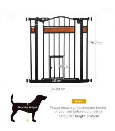 Dog Gate Pet Safety Gate Cat Door Auto Close Pine Decor 74-80 cm Wide Pawhut