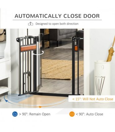 Dog Gate Pet Safety Gate Cat Door Auto Close Pine Decor 74-80 cm Wide Pawhut