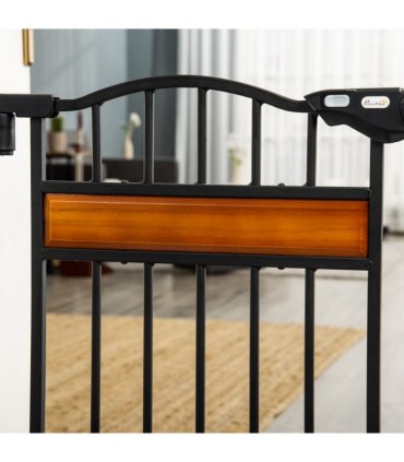 Dog Gate Pet Safety Gate Cat Door Auto Close Pine Decor 74-80 cm Wide Pawhut