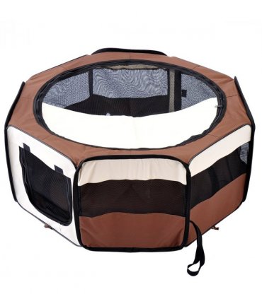 Fabric Pet Puppy Dog Cat Rabbit Pig Guinea Playpen Run Brown Cream M PawHut