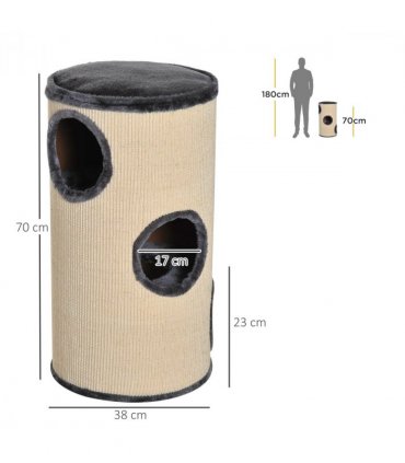 Cat Scratching Barrel Sisal Activity Center 3 Dens Observation Deck 70H Pawhut