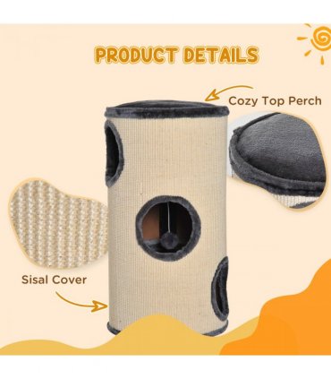 Cat Scratching Barrel Sisal Activity Center 3 Dens Observation Deck 70H Pawhut