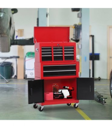 Portable Toolbox Tool Box Top Chest Cabinet Garage Storage Roll Cab Red HOMCOM