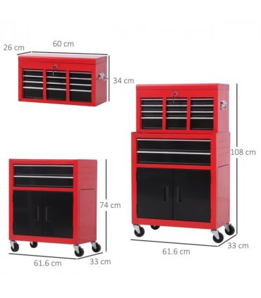 Portable Toolbox Tool Box Top Chest Cabinet Garage Storage Roll Cab Red HOMCOM