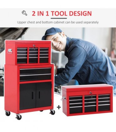 Portable Toolbox Tool Box Top Chest Cabinet Garage Storage Roll Cab Red HOMCOM
