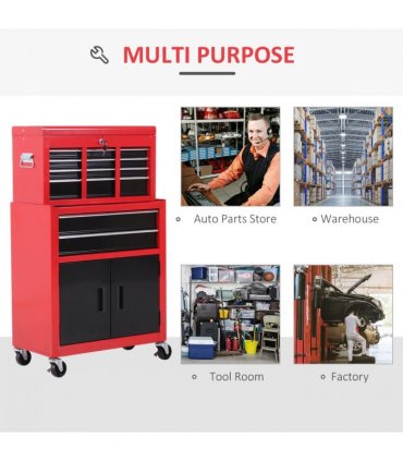 Portable Toolbox Tool Box Top Chest Cabinet Garage Storage Roll Cab Red HOMCOM