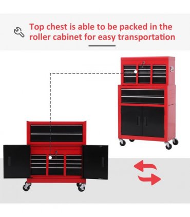 Portable Toolbox Tool Box Top Chest Cabinet Garage Storage Roll Cab Red HOMCOM