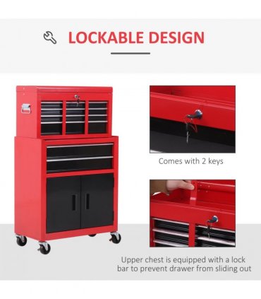 Portable Toolbox Tool Box Top Chest Cabinet Garage Storage Roll Cab Red HOMCOM