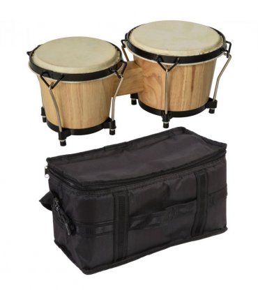 Wooden Bongo Drum Set w/ Sheepskin Drum Head 7.75" & 7" Tuning Wrench HOMCOM