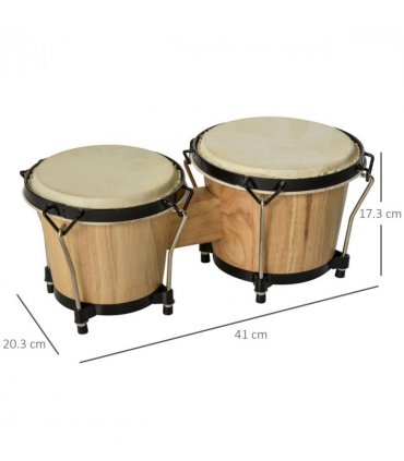 Wooden Bongo Drum Set w/ Sheepskin Drum Head 7.75" & 7" Tuning Wrench HOMCOM