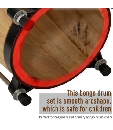 Wooden Bongo Drum Set w/ Sheepskin Drum Head 7.75" & 7" Tuning Wrench HOMCOM