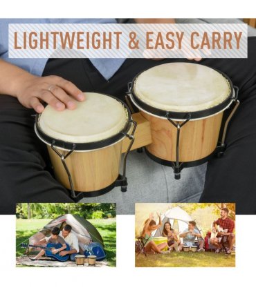 Wooden Bongo Drum Set w/ Sheepskin Drum Head 7.75" & 7" Tuning Wrench HOMCOM