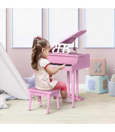 CHILD-SIZE PIANO: 30 Keys Mini Kids Piano with Music Stand and Bench - Pink
