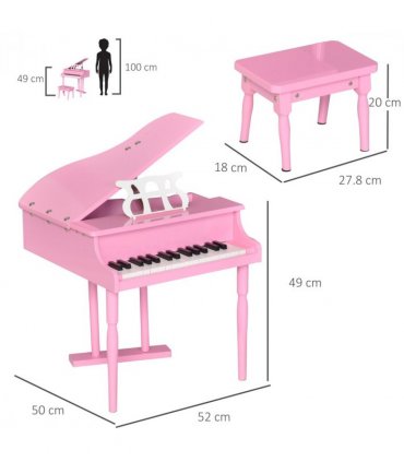 CHILD-SIZE PIANO: 30 Keys Mini Kids Piano with Music Stand and Bench - Pink