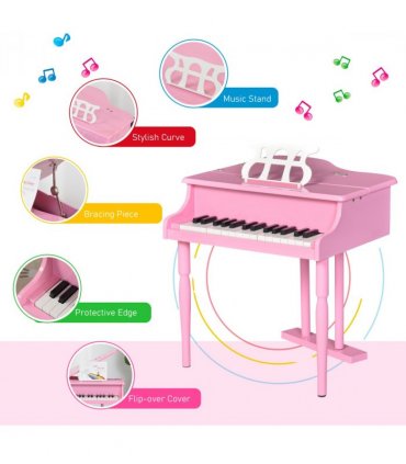 CHILD-SIZE PIANO: 30 Keys Mini Kids Piano with Music Stand and Bench - Pink