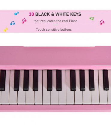 CHILD-SIZE PIANO: 30 Keys Mini Kids Piano with Music Stand and Bench - Pink