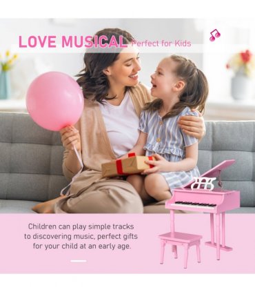 CHILD-SIZE PIANO: 30 Keys Mini Kids Piano with Music Stand and Bench - Pink