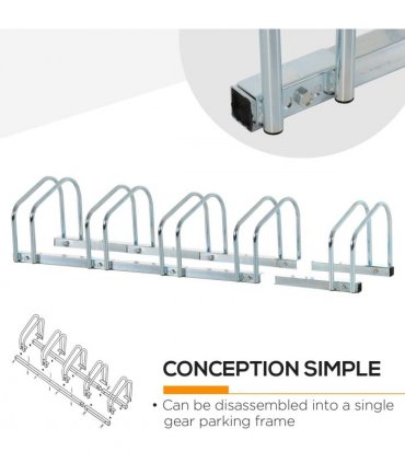5 Bike Parking Rack Locking Storage Stand Holder Floor Wall Mount HOMCOM