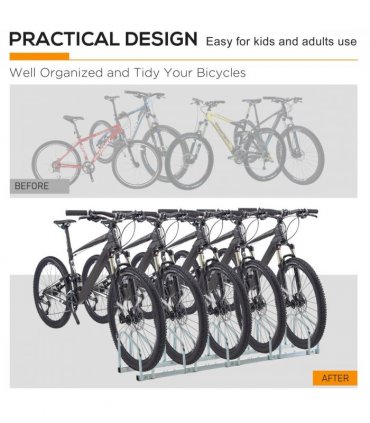 5 Bike Parking Rack Locking Storage Stand Holder Floor Wall Mount HOMCOM