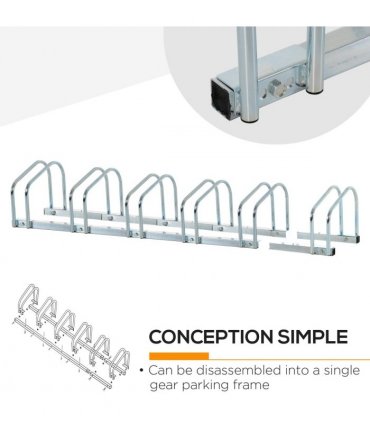 Bike Parking Rack 6 Bike Locking Storage Stand Holder Floor Wall Mount HOMCOM