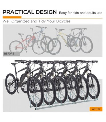 Bike Parking Rack 6 Bike Locking Storage Stand Holder Floor Wall Mount HOMCOM