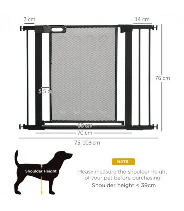 Pressure Fit Safety Gate for Doors Dog Gate Auto Close, 75-103 cm Black PawHut