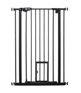 Extra Tall Dog Gate with Cat Door Auto Close for Stairs 74-80 cm Wide Pawhut