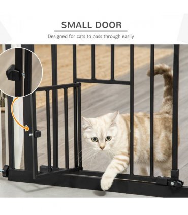 Extra Tall Dog Gate with Cat Door Auto Close for Stairs 74-80 cm Wide Pawhut