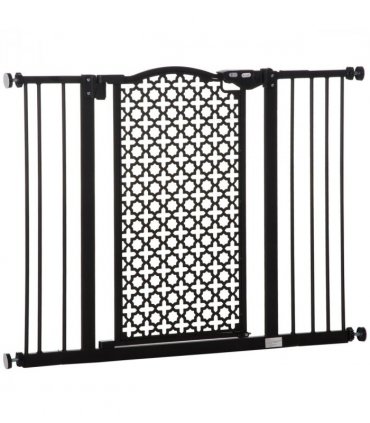 Pet Safety Gate 74-105 cm Pressure Fit Stair with Double Locking, Black Steel
