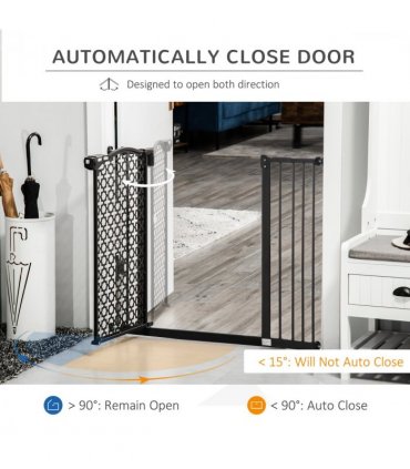 Pet Safety Gate 74-105 cm Pressure Fit Stair with Double Locking, Black Steel