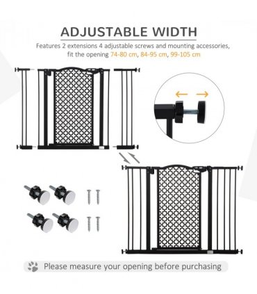 Pet Safety Gate 74-105 cm Pressure Fit Stair with Double Locking, Black Steel